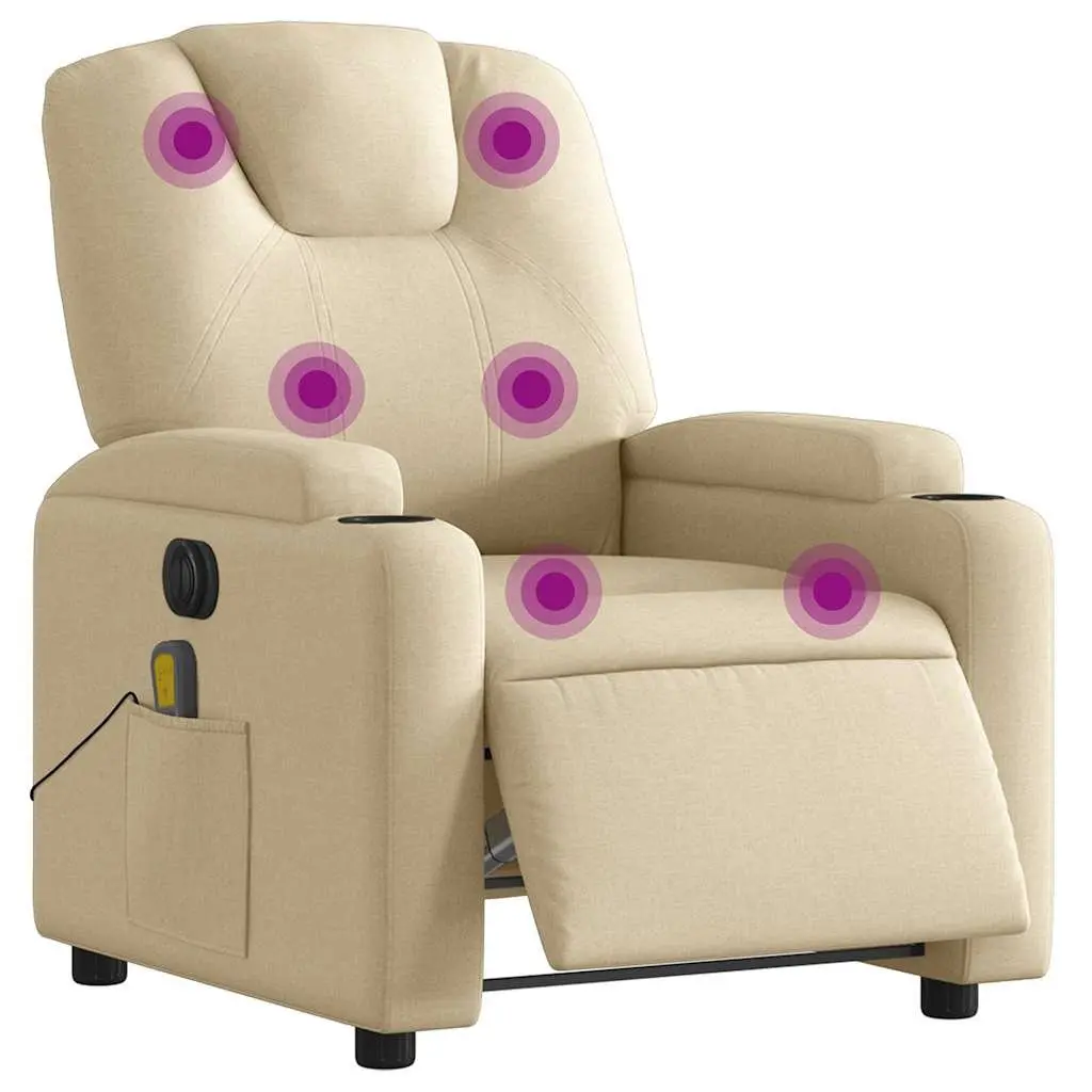 Electric Massage Recliner Chair Adjustable Footrest Cream Fabric