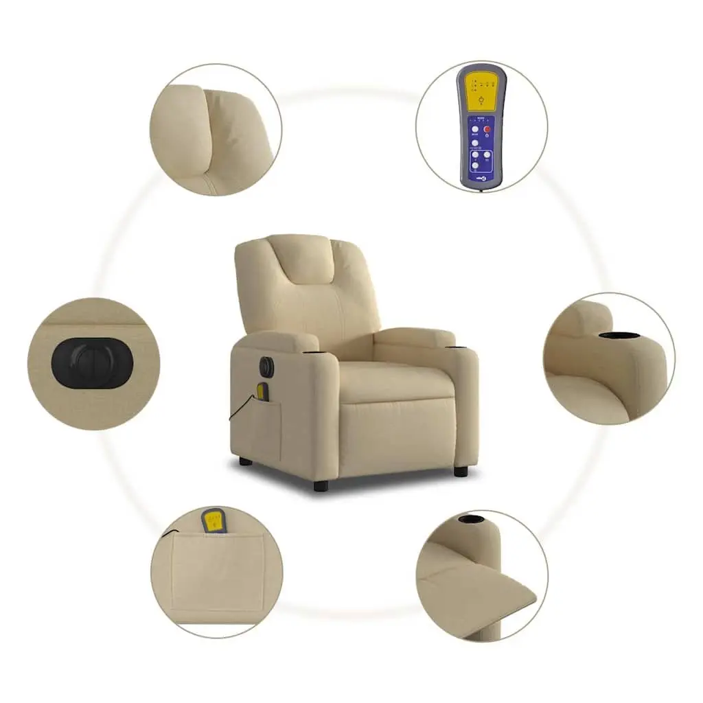 Electric Massage Recliner Chair Adjustable Footrest Cream Fabric