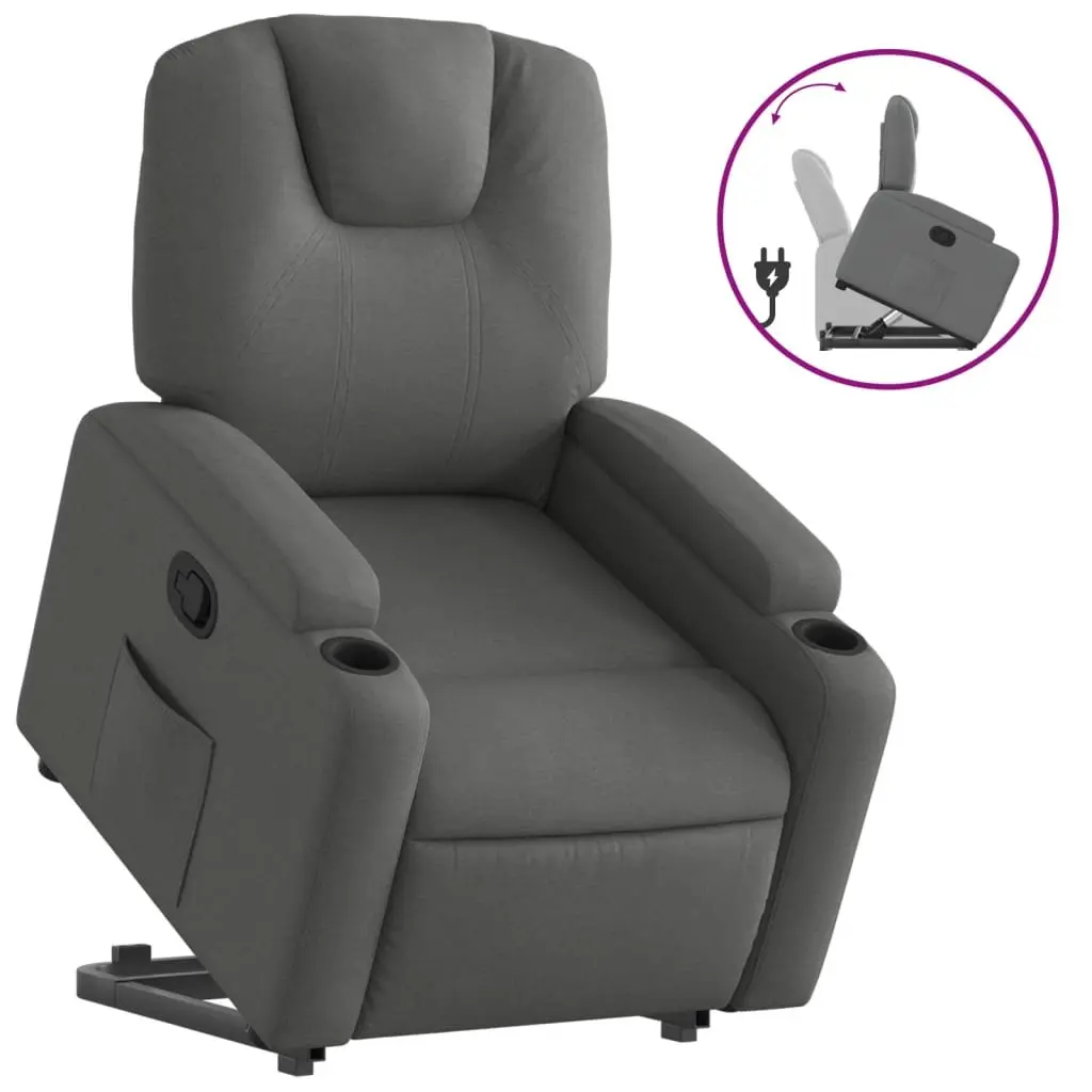 Recliner Chair Electric Power Lift Manual Recline Comfort Dark Grey Fabric