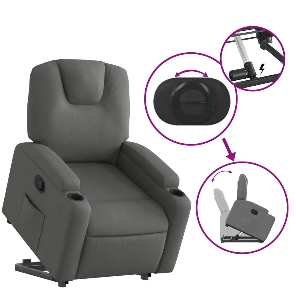 Recliner Chair Electric Power Lift Manual Recline Comfort Dark Grey Fabric