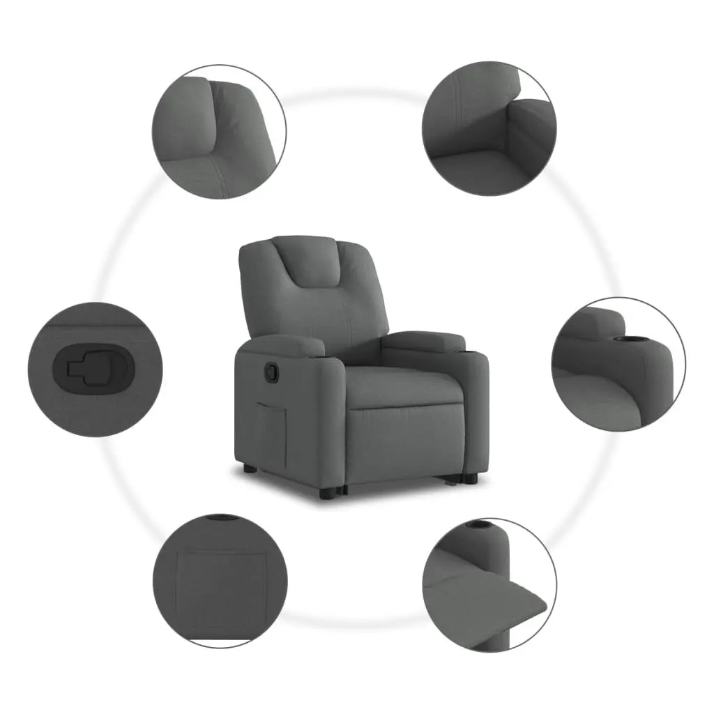Recliner Chair Electric Power Lift Manual Recline Comfort Dark Grey Fabric