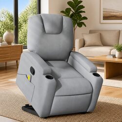 Grey Fabric Power Lift Recliner with Massage Function