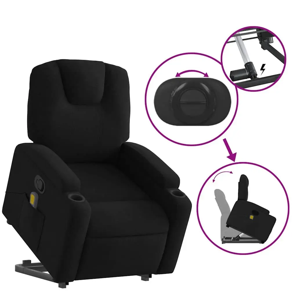 Electric Massage Recliner Chair with Power Lift Function 135 Degree Black Fabric