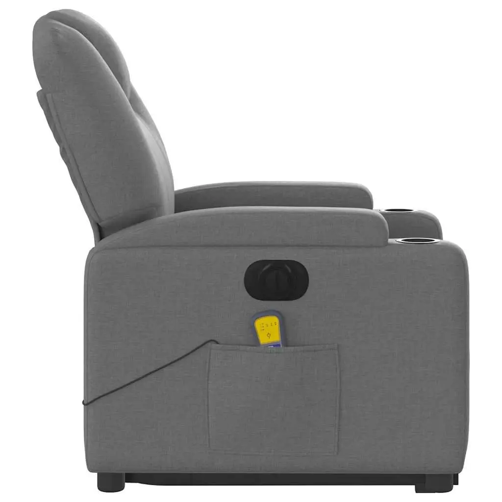 Electric Recliner Chair with Massage Function Power Lift Grey Fabric for Elderly Comfort