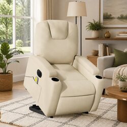 Electric Reclining Massage Chair with Power Lift in Cream