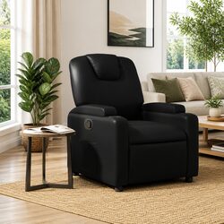 Black Manual Reclining Armchair with Adjustable Footrest