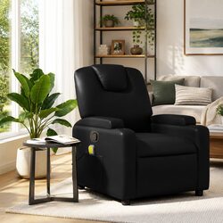Black Faux Leather Manual Recline Massage Armchair