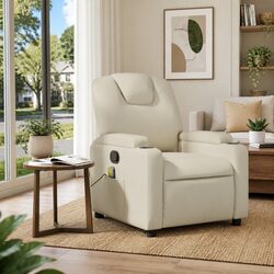Manual Recline Cream Massage Recliner Chair with 6 Vibration Points
