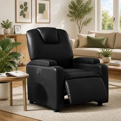 Black Faux Leather Electric Recliner Chair with Storage