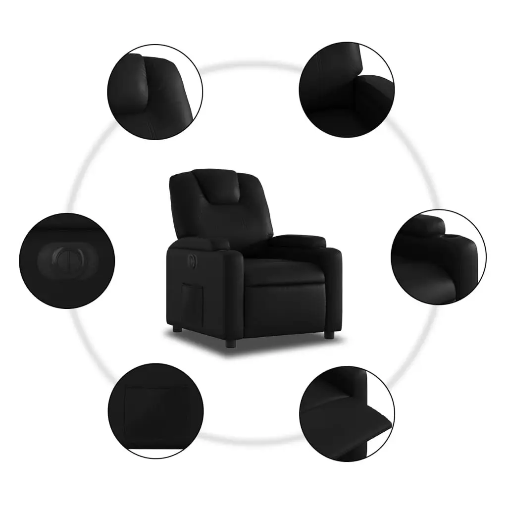 Electric Recliner Chair Black Faux Leather Armchair Lounge Seat with Cup Holders