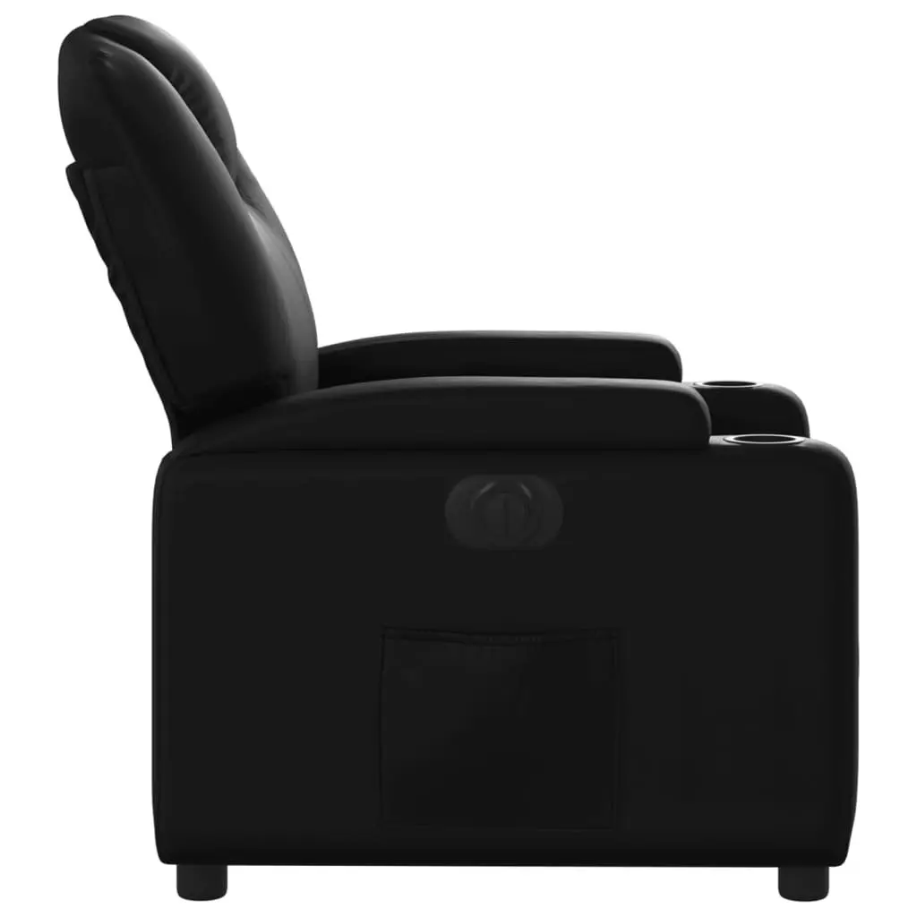 Electric Recliner Chair Black Faux Leather Armchair Lounge Seat with Cup Holders