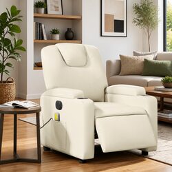 Electric Massage Recliner Chair Specifications: Cream Faux Leather