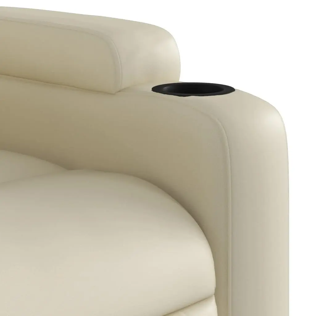 Electric Massage Recliner Chair Cream Faux Leather Armchair Vibration Footrest
