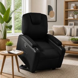 Black Faux Leather Electric Power Lift Recliner Chair