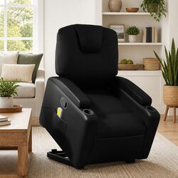 Electric Lift Massage Recliner Chair in Black Faux Leather