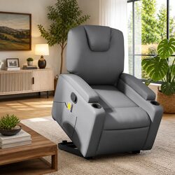 Power Lift Massage Recliner Chair in Grey Faux Leather
