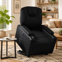 Black Faux Leather Electric Recliner Chair with Power Lift