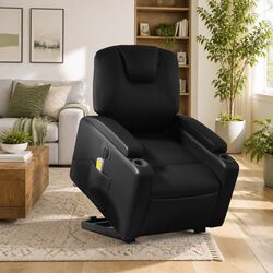 Black Faux Leather Electric Recliner Chair with Lift and Massage