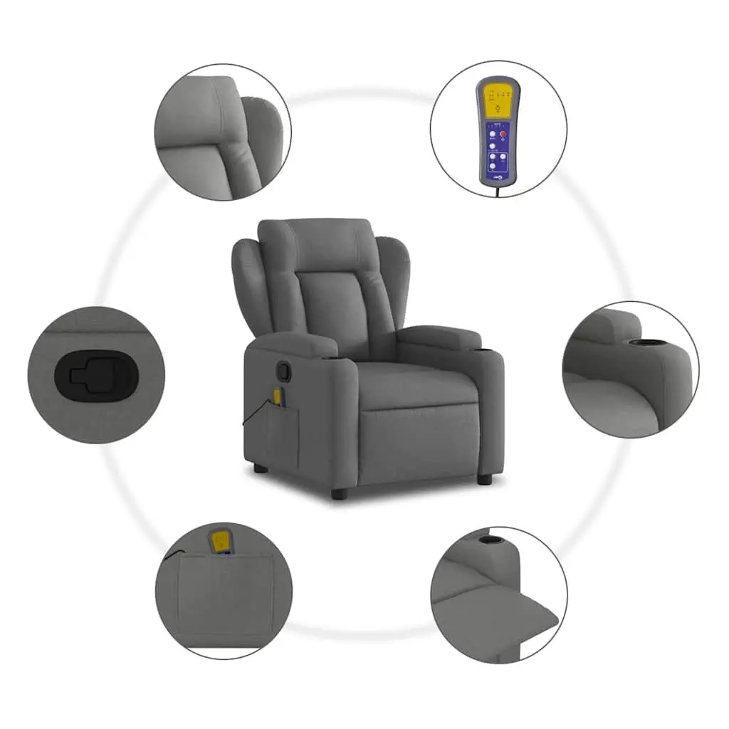 Massage Recliner Chair Manual Reclining Dark Grey Fabric with Vibration 6 Massage Points