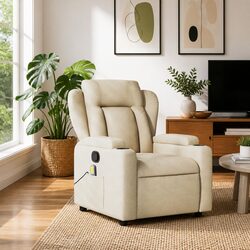 Manual Recline Cream Massage Armchair with 6 Points