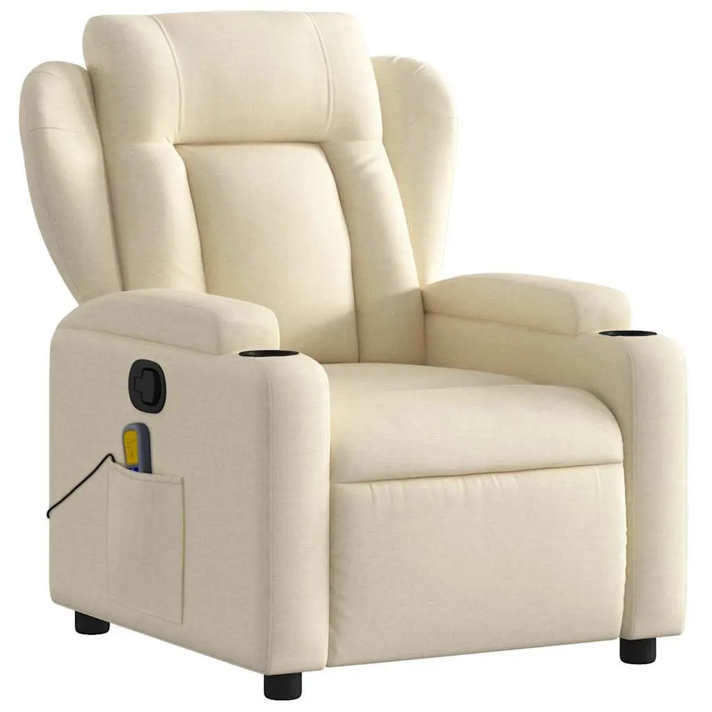 Massage Recliner Chair Manual Recline Cream Fabric 6 Points Vibration