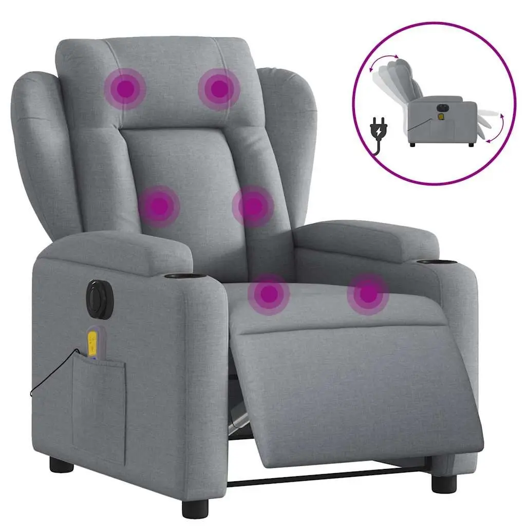 Electric Massage Recliner Chair Adjustable Footrest Grey Fabric