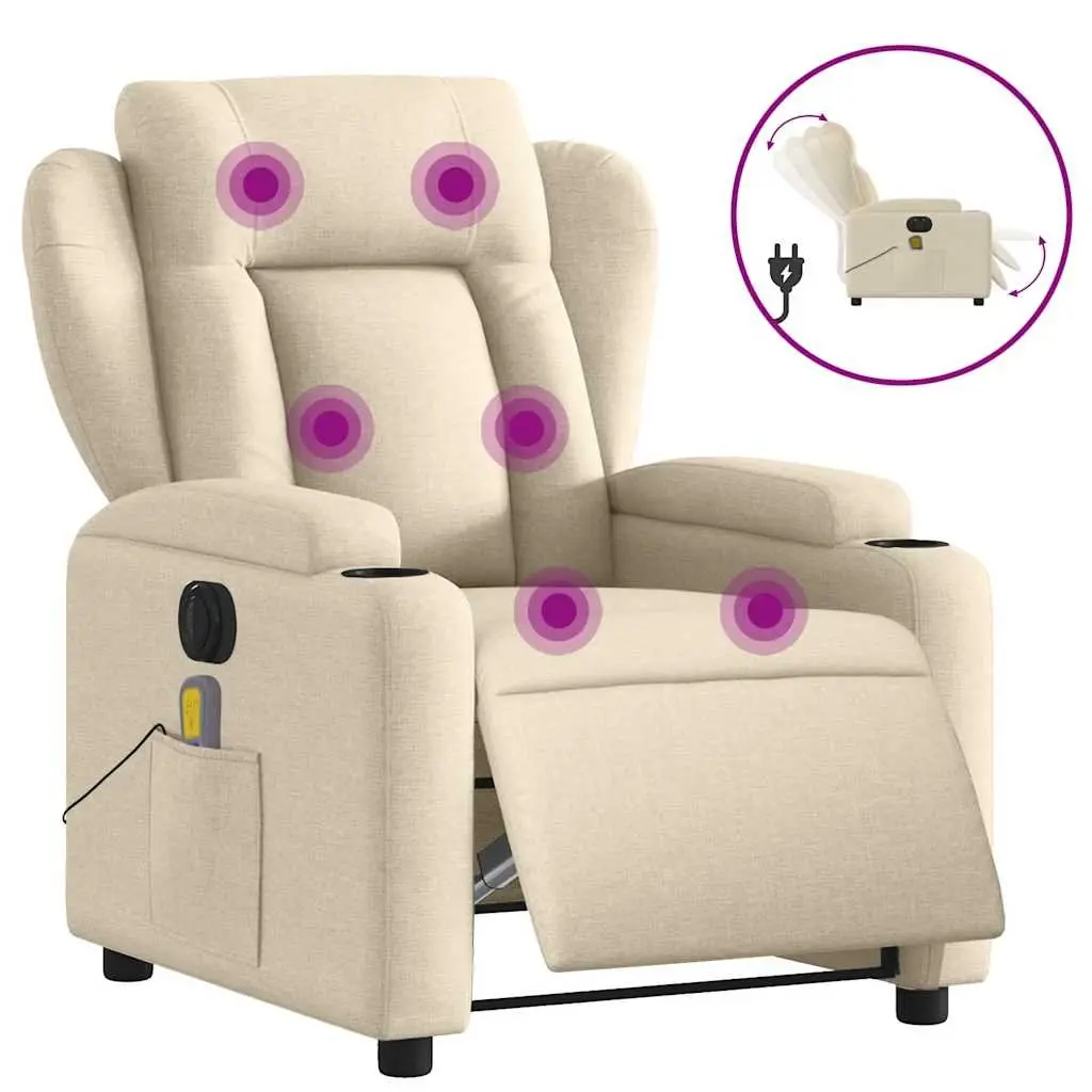 Electric Recliner Chair Adjustable Massage Cream Fabric Lounge Seat