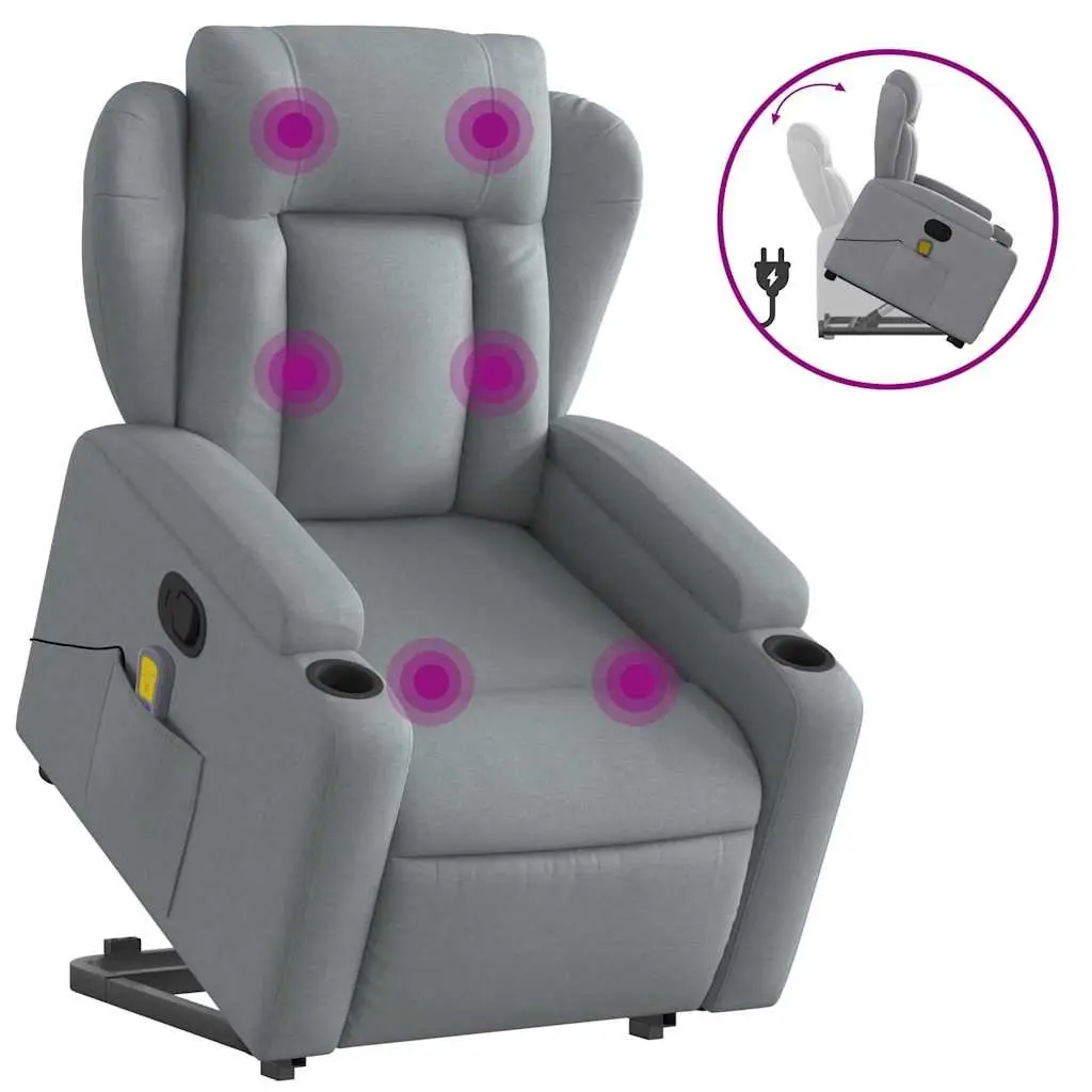 Stand Up Massage Recliner Chair Grey Fabric Electric Power Lift Armchair