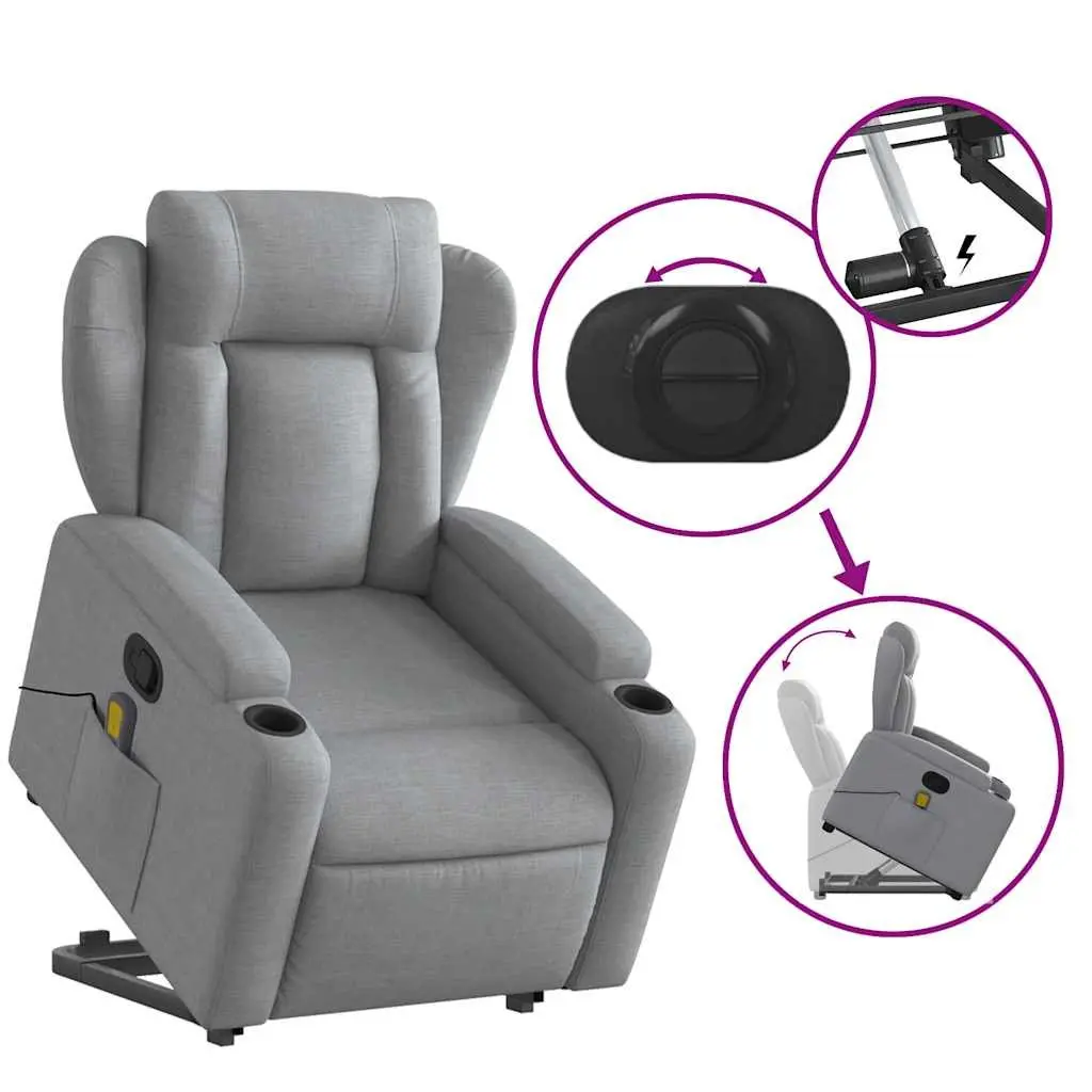 Stand Up Massage Recliner Chair Grey Fabric Electric Power Lift Armchair