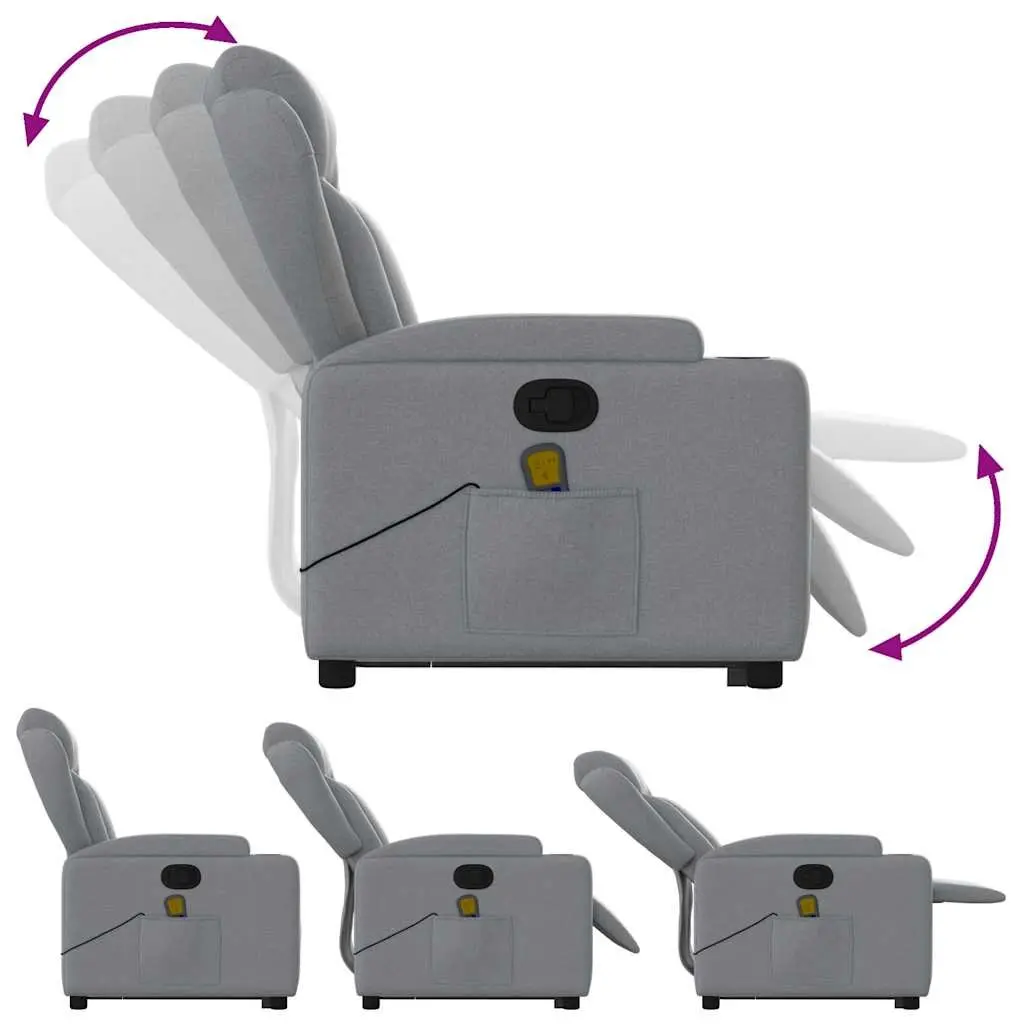 Stand Up Massage Recliner Chair Grey Fabric Electric Power Lift Armchair