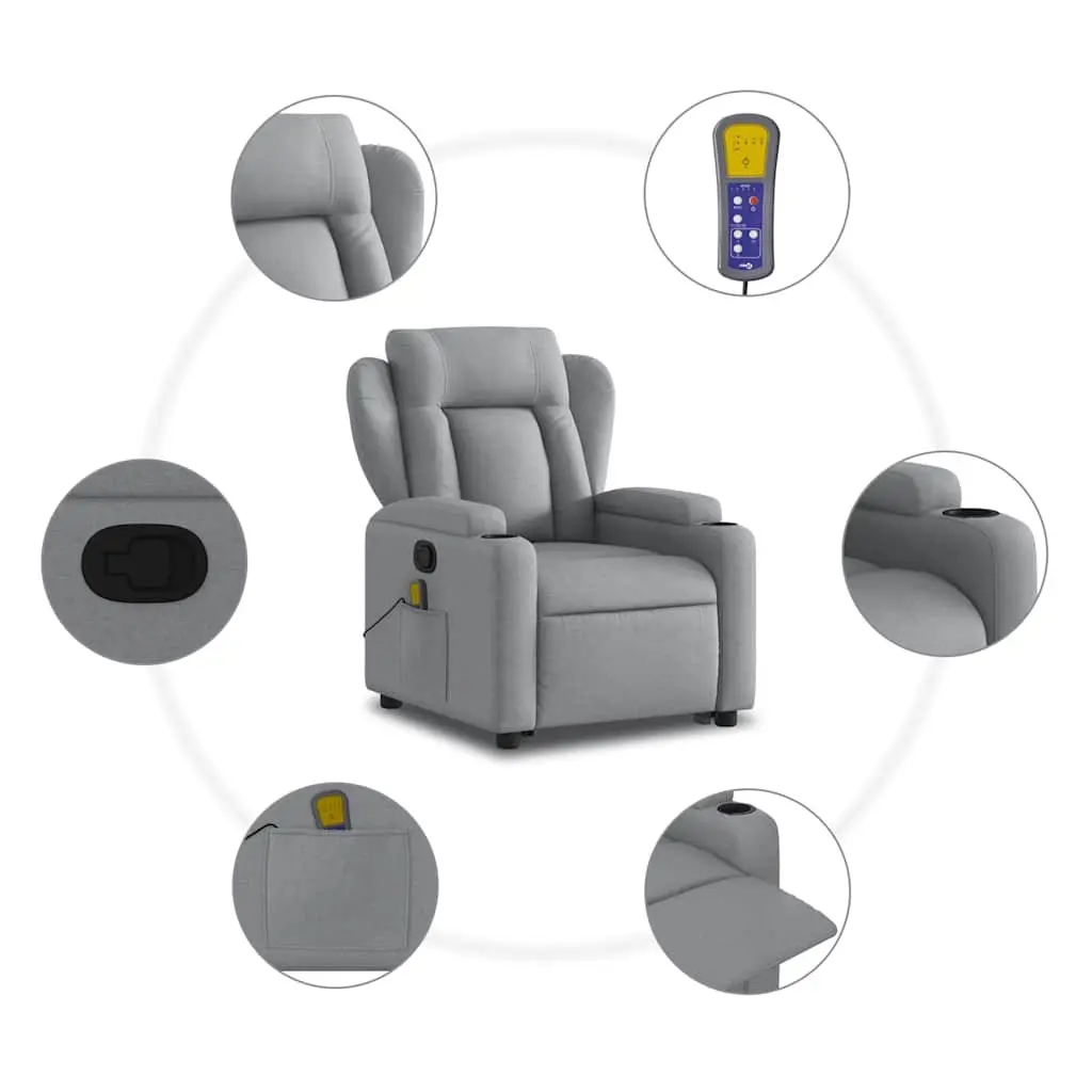 Stand Up Massage Recliner Chair Grey Fabric Electric Power Lift Armchair