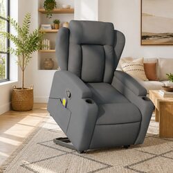 Power Lift Massage Recliner Chair in Grey Fabric