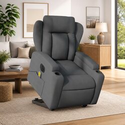 Electric Recliner Chair Grey Fabric Lift with Massage