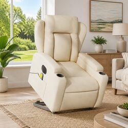 Electric Massage Recliner Chair with Cream Fabric Upholstery