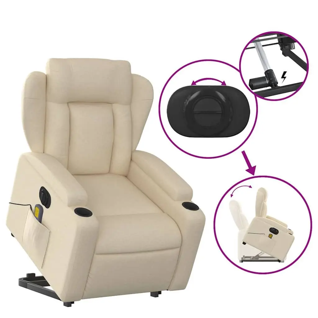 Electric Massage Recliner Chair Power Lift and Recline Cream Fabric