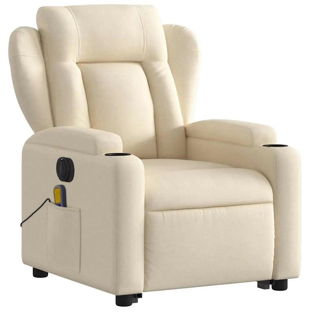 Electric Massage Recliner Chair Power Lift and Recline Cream Fabric