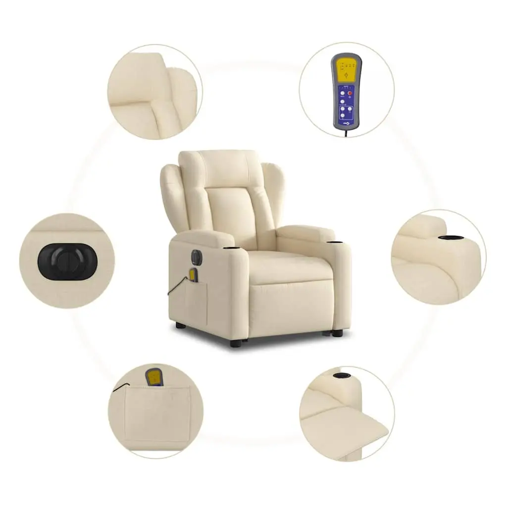 Electric Massage Recliner Chair Power Lift and Recline Cream Fabric