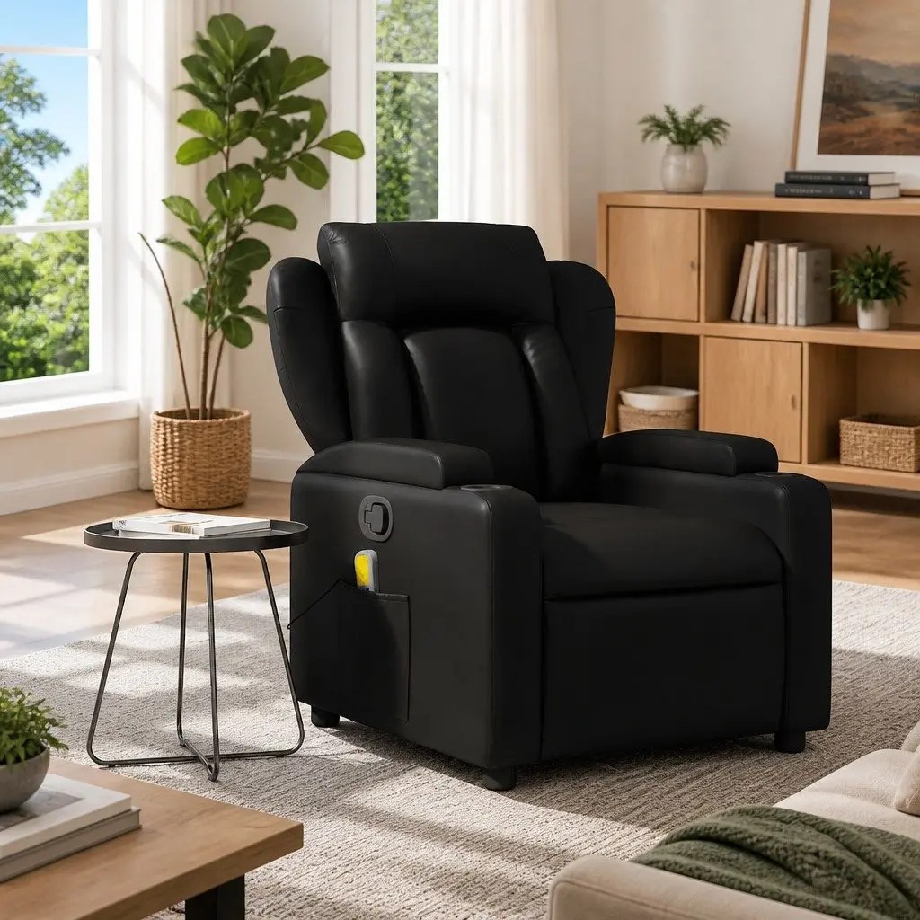Massage Recliner Chair Manual Reclining Function Adjustable Black Faux Leather