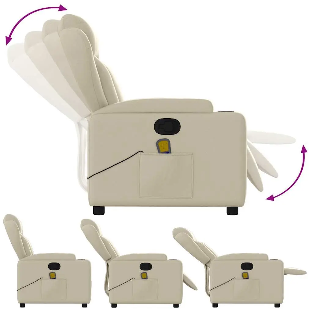 Massage Recliner Chair Cream Faux Leather Manual Reclining Armchair with 6