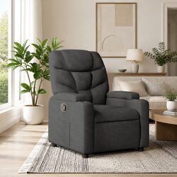 Grey Fabric Manual Reclining Armchair with Cup Holders