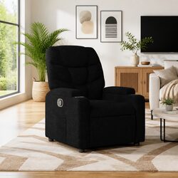 Manual Recliner Chair with Black Fabric Upholstery