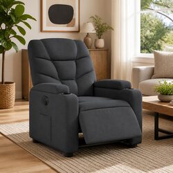 Electric Recliner Chair in Grey Fabric with Cup Holders