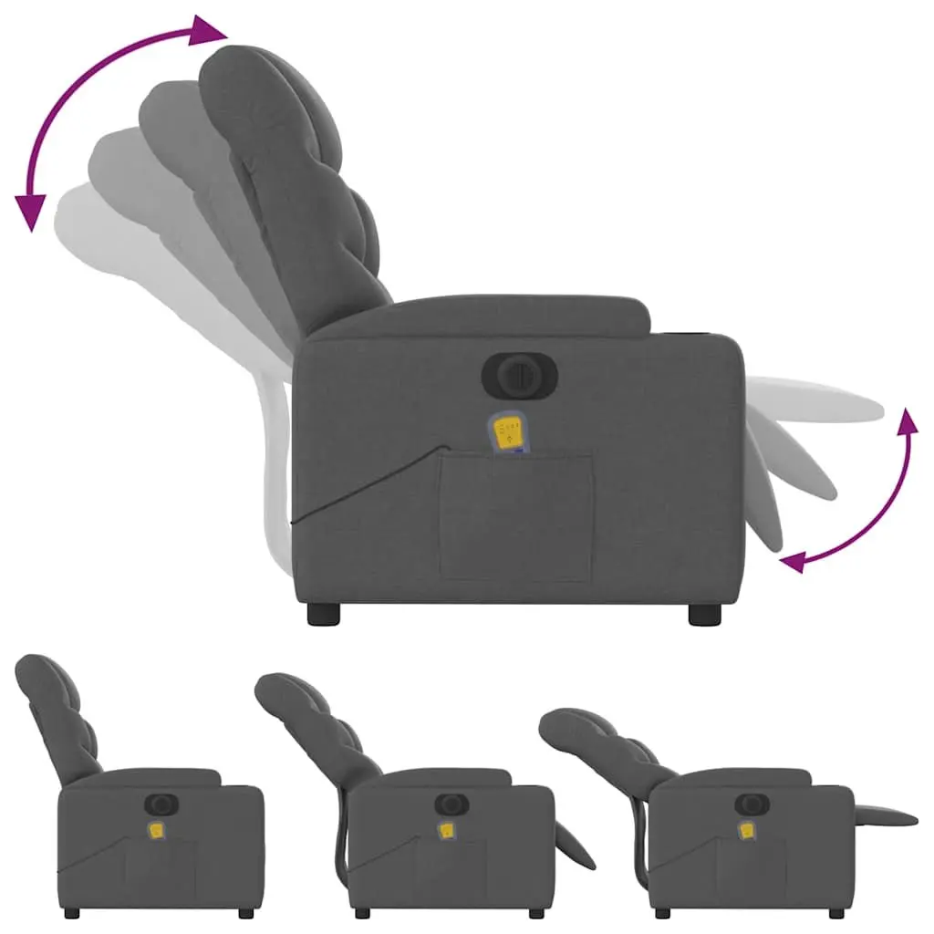 Electric Massage Recliner Chair with Vibration Function Grey Fabric