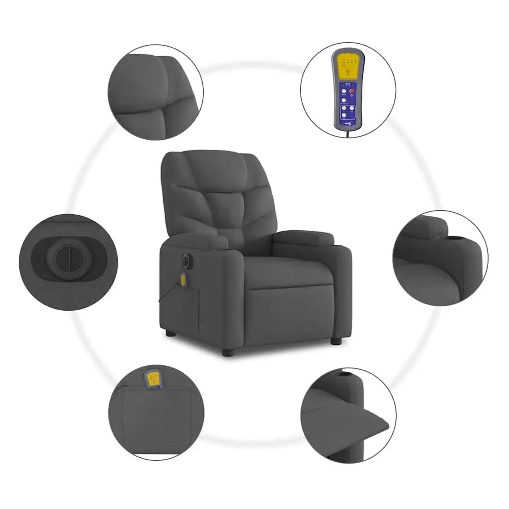 Electric Massage Recliner Chair with Vibration Function Grey Fabric