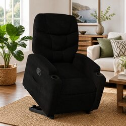 Black Fabric Electric Power Lift Recliner Armchair