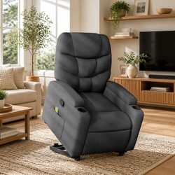 Grey Fabric Power Lift Massage Recliner Chair