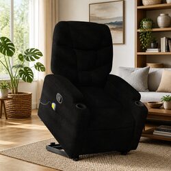 Black Fabric Power Lift Massage Recliner Chair