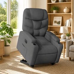 Power Lift Recliner Armchair - Grey Fabric & Metal