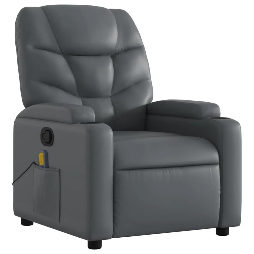 Massage Recliner Chair Grey Faux Leather Manual Recline Vibration Armchair