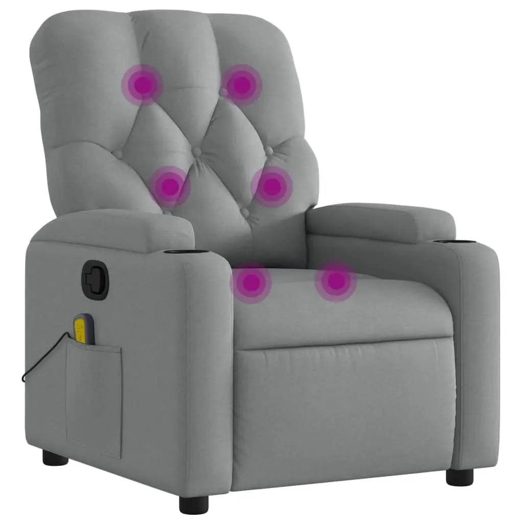 Massage Recliner Chair Manual Recline Vibration 135 Degrees Light Grey Fabric